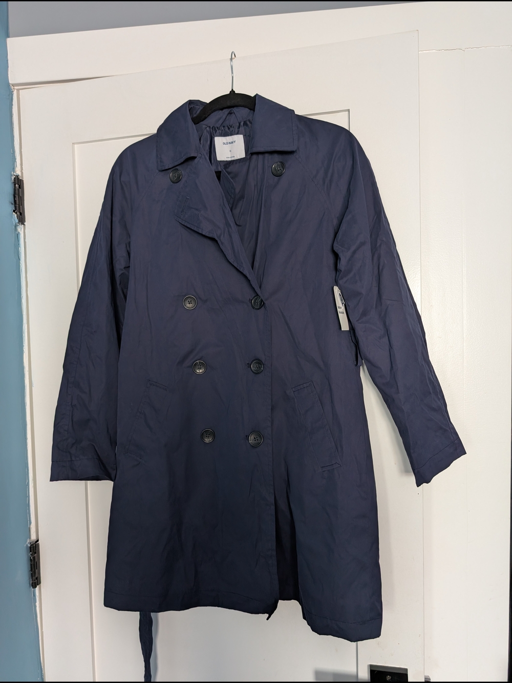 Old Navy Navy Double-Breasted Trench Coat